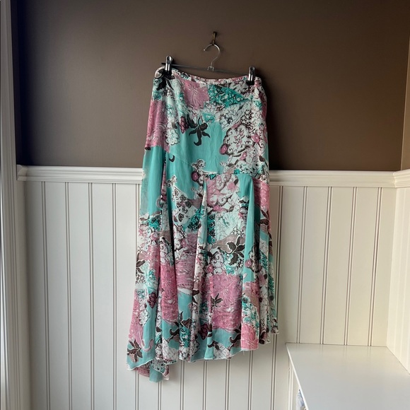 Encore Turquoise Floral Asymmetrical Maxi Skirt 16 - Picture 2 of 10